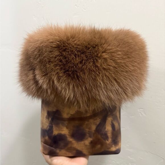 Gorgeous Real Fox Fur Trimmed Handmade Genuine Leather Tote Bag/ Crossbody - Picture 2 of 16